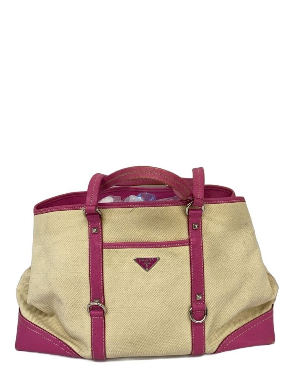 Prada Handbag Canvas Cream Handle Overall